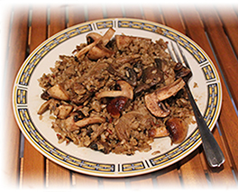 Squirrel with rice and mushrooms
